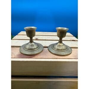 Vintage Brass Candlestick Holders -Etched Floral Design -Made in India